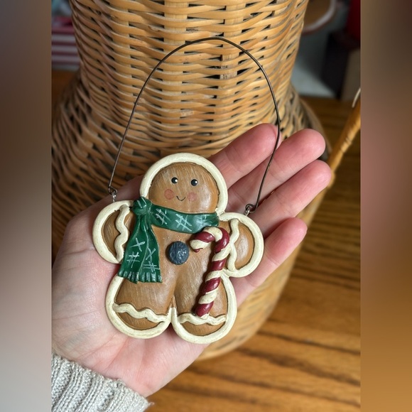 Festive Gingerbread Man Ornament with Scarf and Candy Cane - Picture 2 of 2